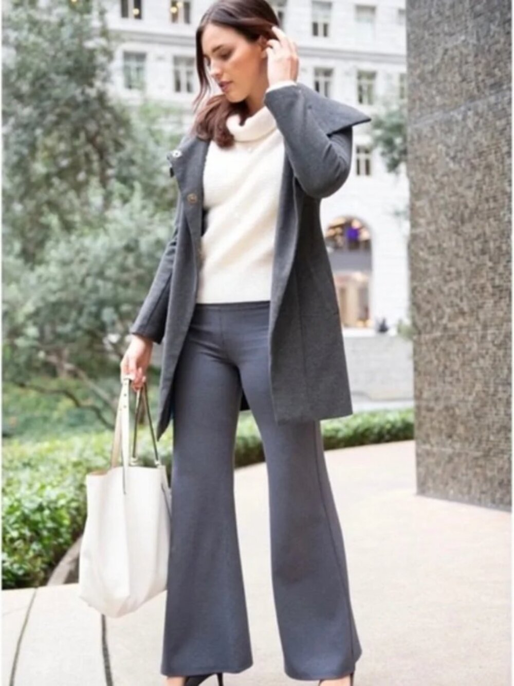 New Betabrand Silver Pinstripe Wide Classic Dress Pant Yoga Pants XSmall Petite